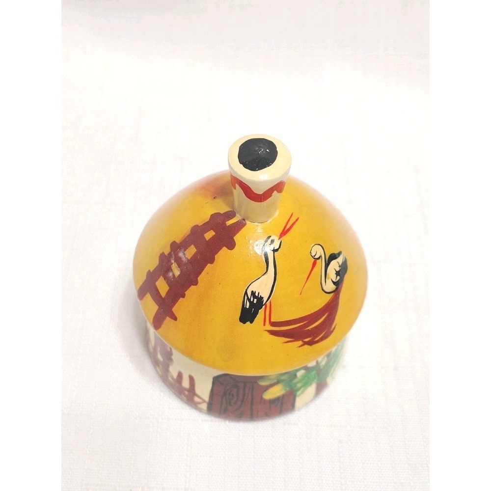 Vintage Ukrainian Mini Lidded Wooden Trinket Box Hand Painted Cottage Birds 3" - Picture 5 of 9